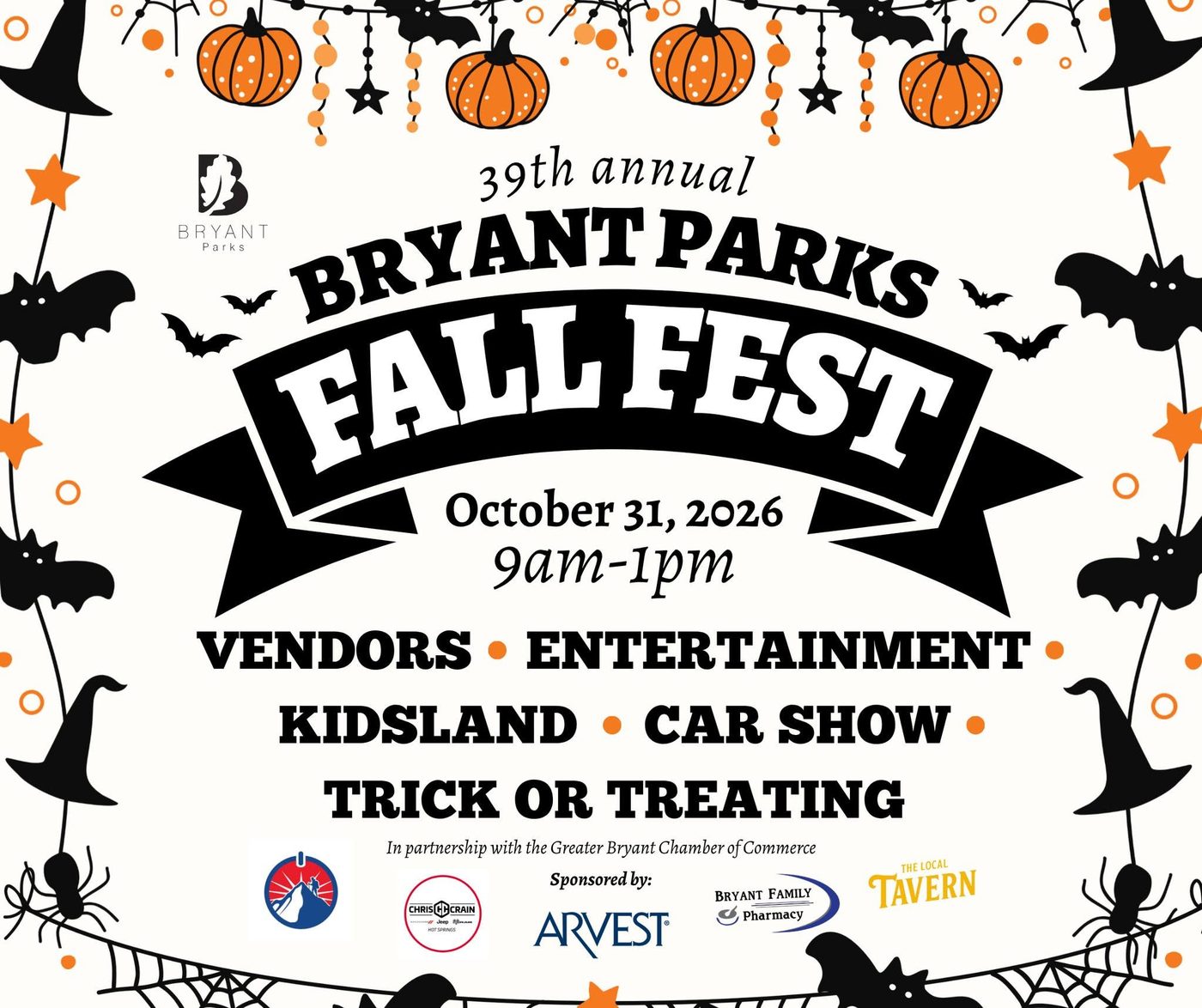 39th Annual Bryant Parks Fall Fest — October 31, 2026, 9am to 1pm